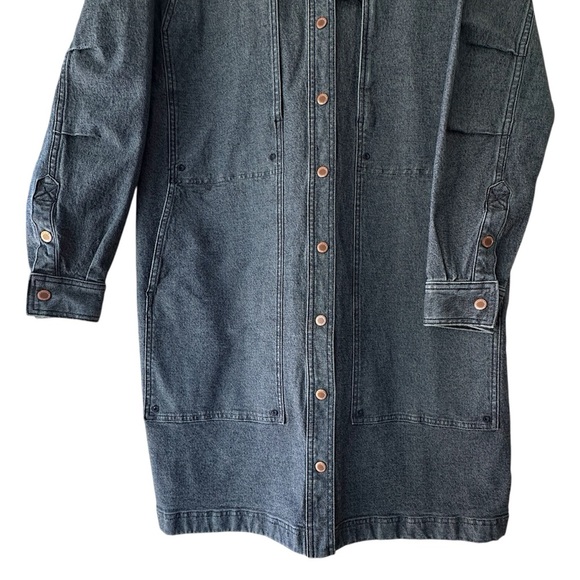 DULUTH TRADING CO | NWOT LONG DENIM JACKET CHORE UTILITY SNAP FRONT | LARGE - Picture 3 of 13